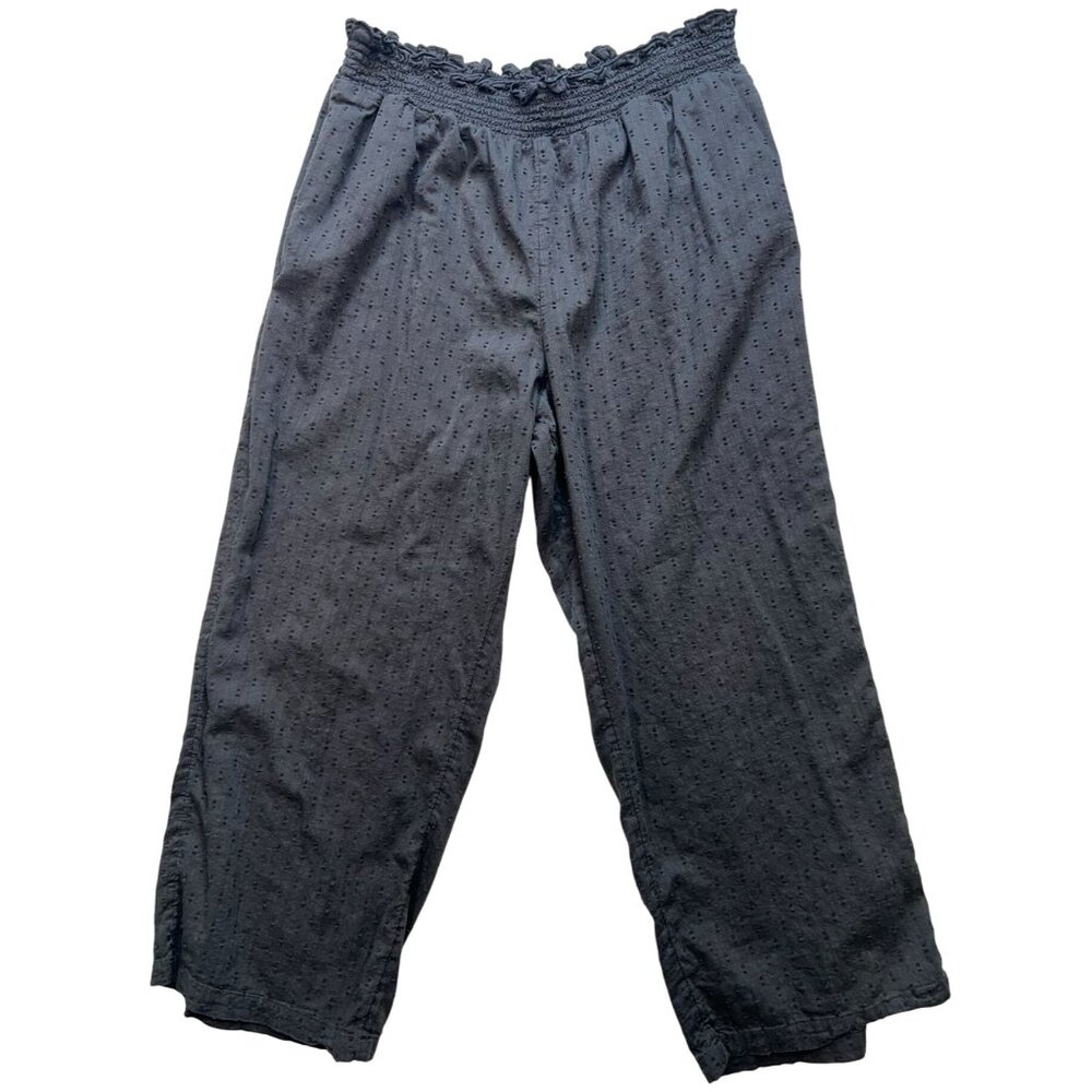 Old Navy Women's Wide Leg Casual Pants Smocked Waistband Sz L Dark Gray Clip Dot